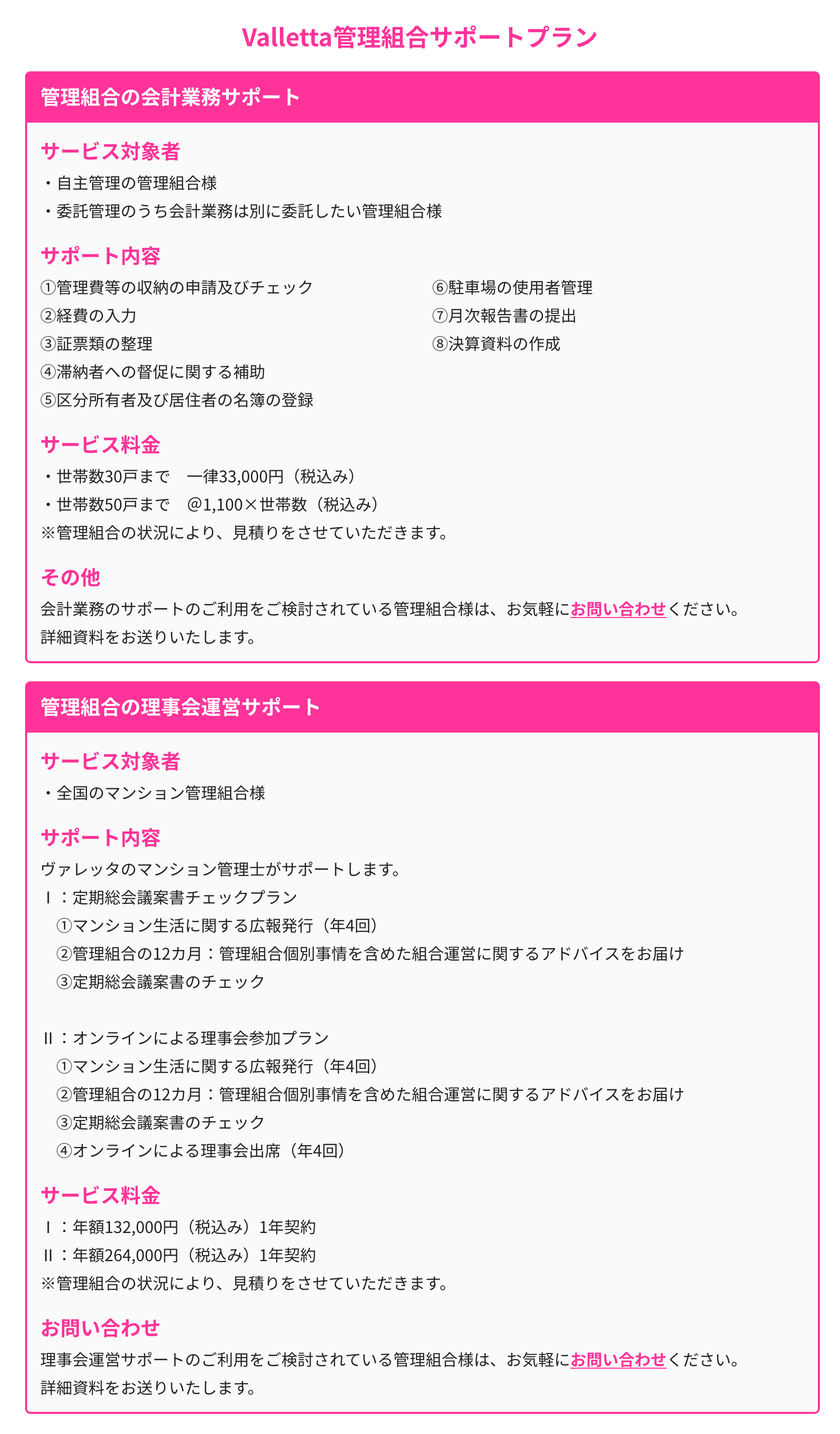 Valletta サポートプラン （管理組合サポートサービス） 年会費132,000円